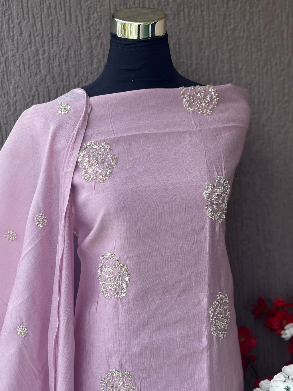 Linen Chanderi Embroidered 3-Piece Unstitched Suit Set