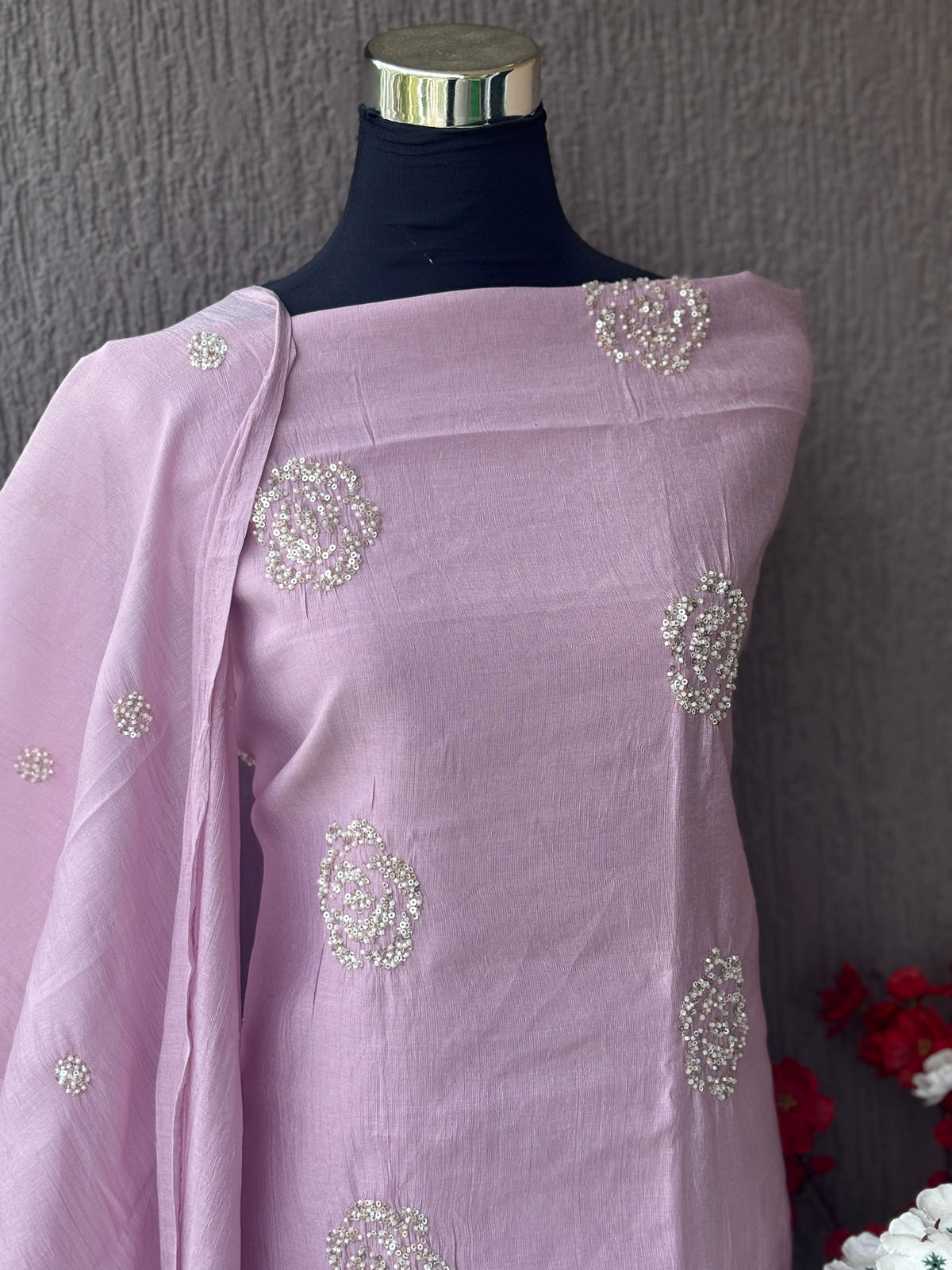 Linen Chanderi Embroidered 3-Piece Unstitched Suit Set