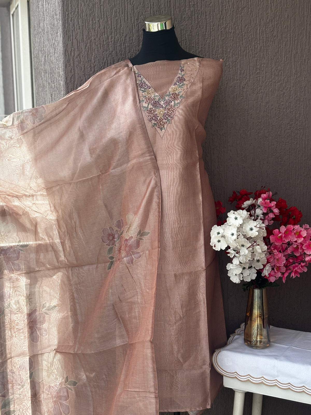 Tissue Silk 3-Piece Unstitched Dress Material Set | Weavers’ Collection