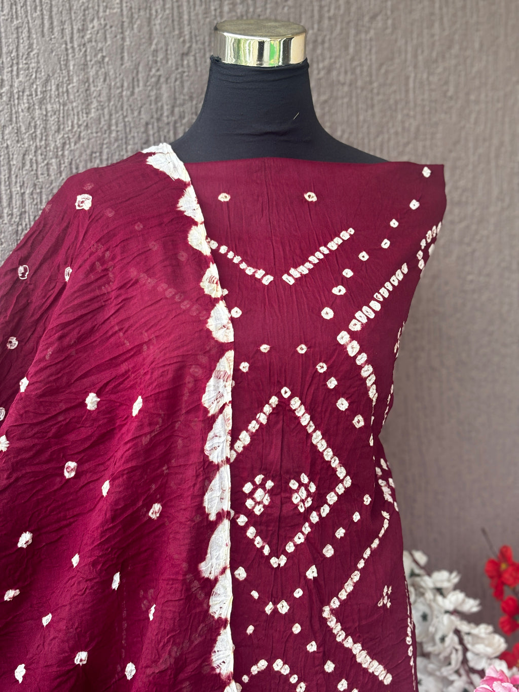 Cotton Bandhani 3-Piece Unstitched Dress Material Set | Weavers Collection