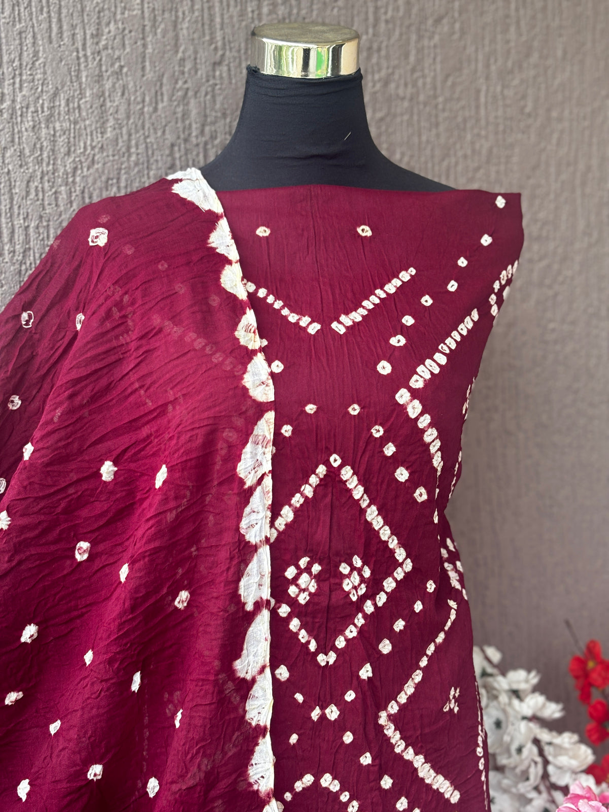 Cotton Bandhani 3-Piece Unstitched Dress Material Set | Weavers Collection