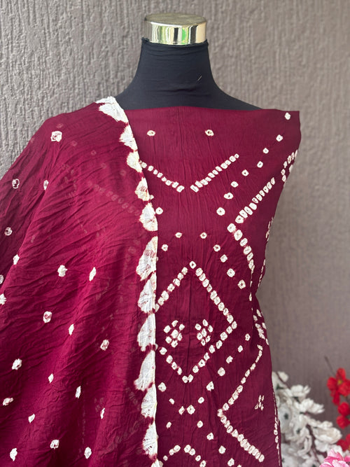 Cotton Bandhani 3-Piece Unstitched Dress Material Set | Weavers Collection