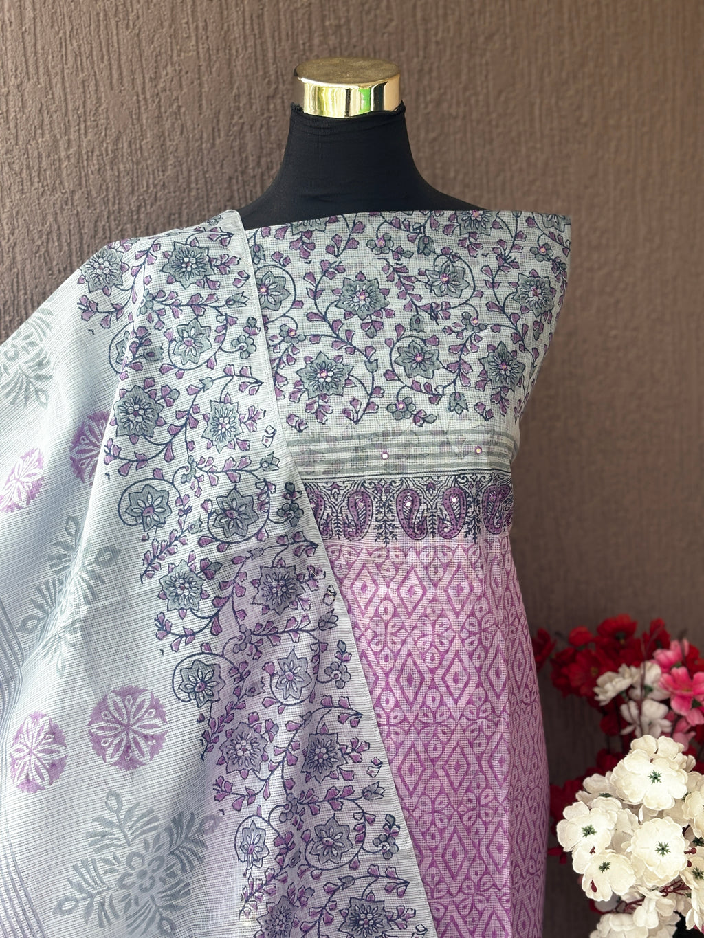 Kota Cotton 3-Piece Unstitched Dress Material Set | Weavers Collections
