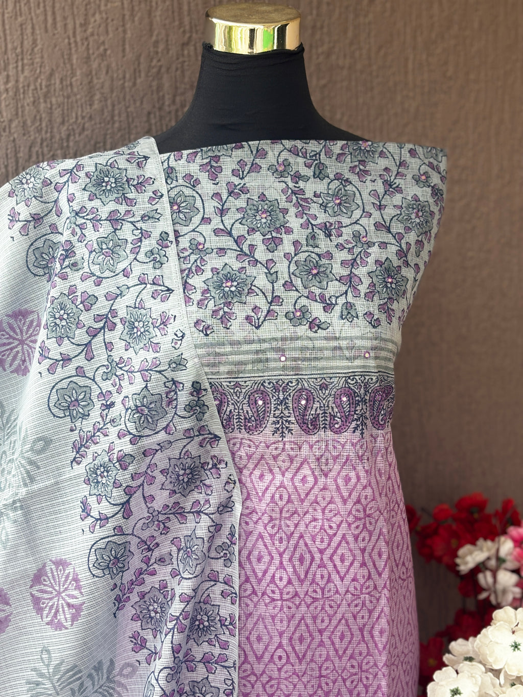 Kota Cotton 3-Piece Unstitched Dress Material Set | Weavers Collections