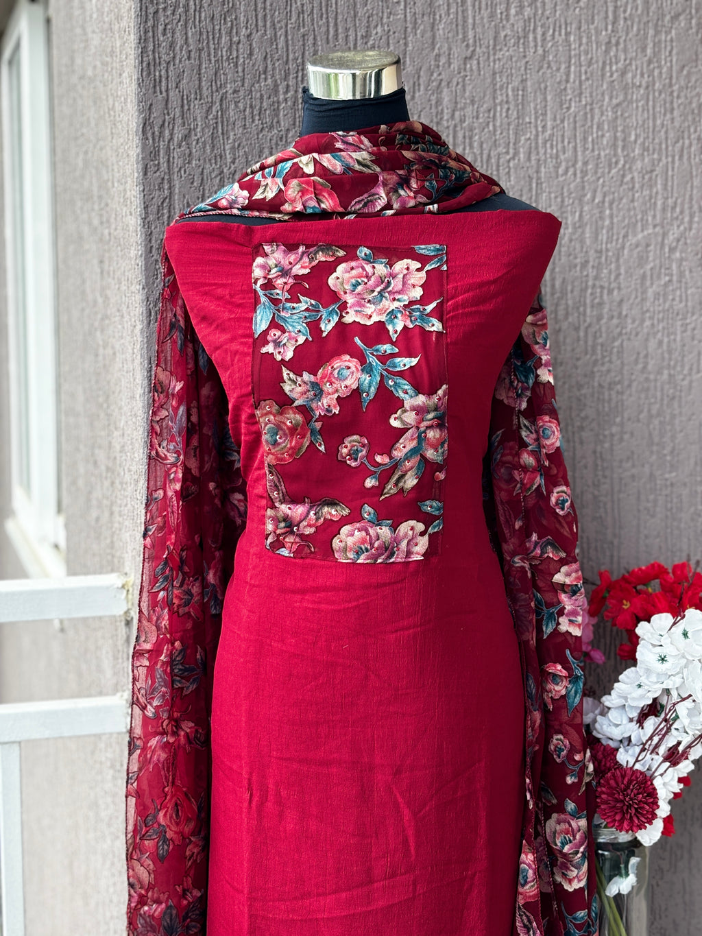 Vichitra Silk 3-Piece Unstitched Dress Material Set | Weavers Collection