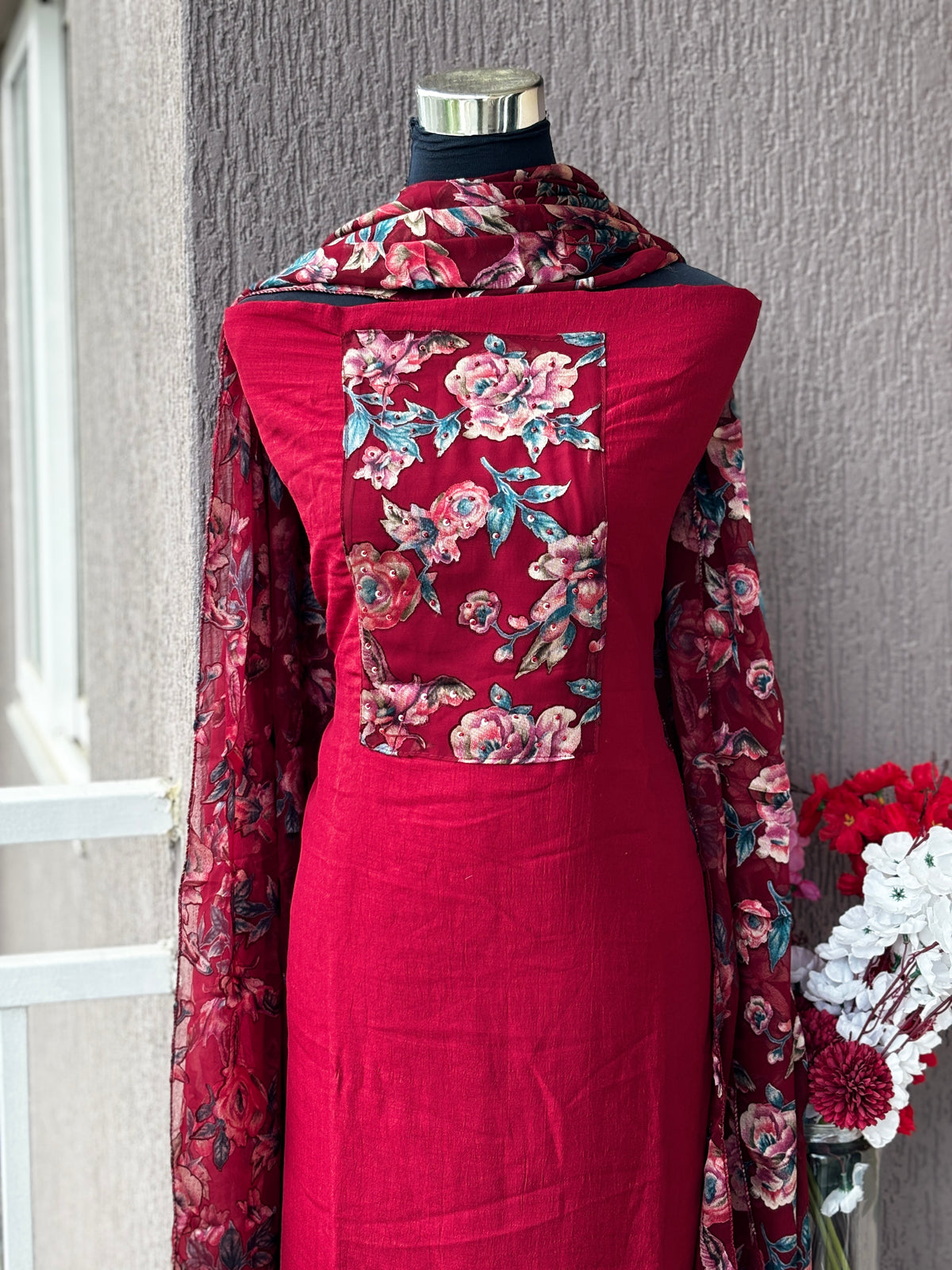 Vichitra Silk 3-Piece Unstitched Dress Material Set | Weavers Collection