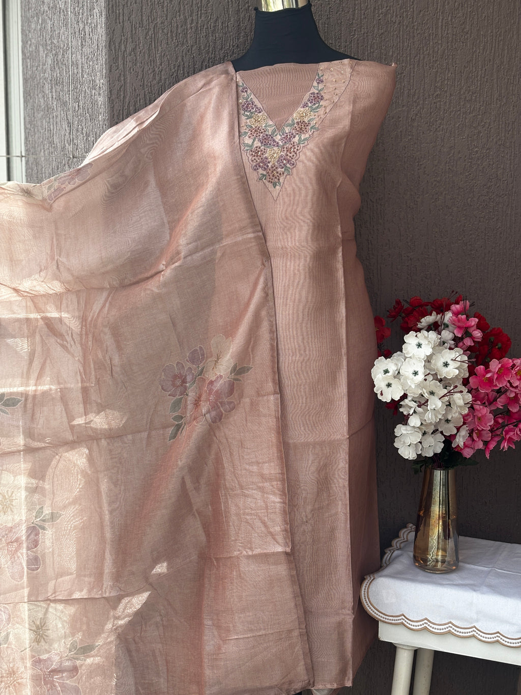 Tissue Silk 3-Piece Unstitched Dress Material Set | Weavers’ Collection