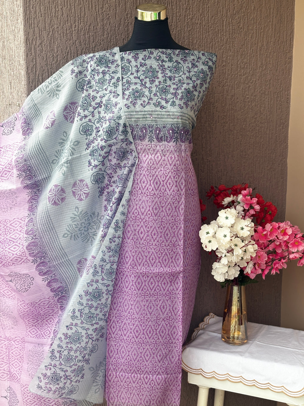 Kota Cotton 3-Piece Unstitched Dress Material Set | Weavers Collections
