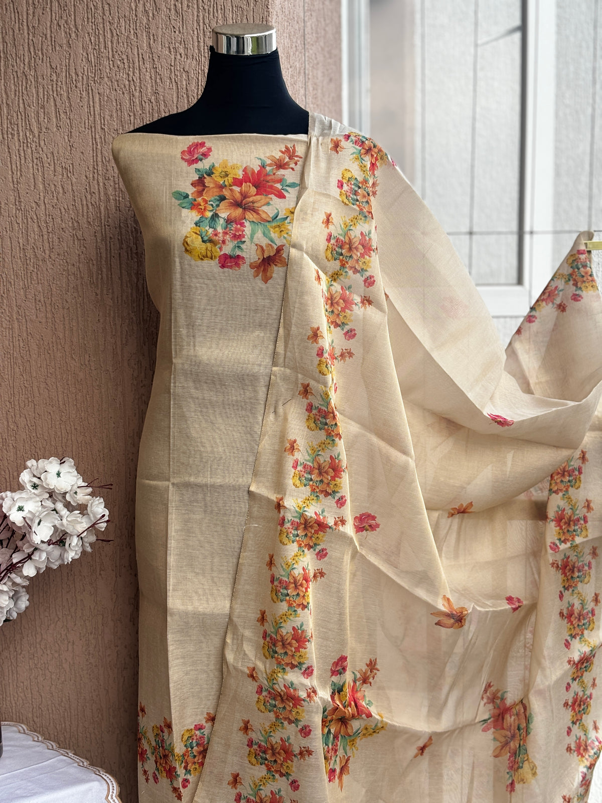 Tissue Silk 3-Piece Unstitched Dress Material Set | Weavers Collections
