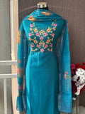 Vichitra Silk Floral Embroidered 3-Piece Unstitched Suit Set