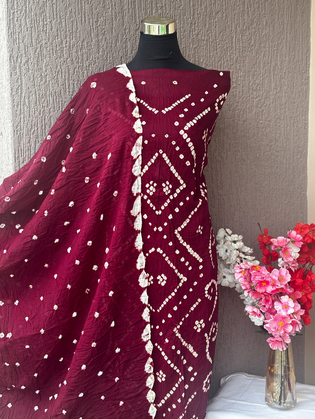 Cotton Bandhani 3-Piece Unstitched Dress Material Set | Weavers Collection