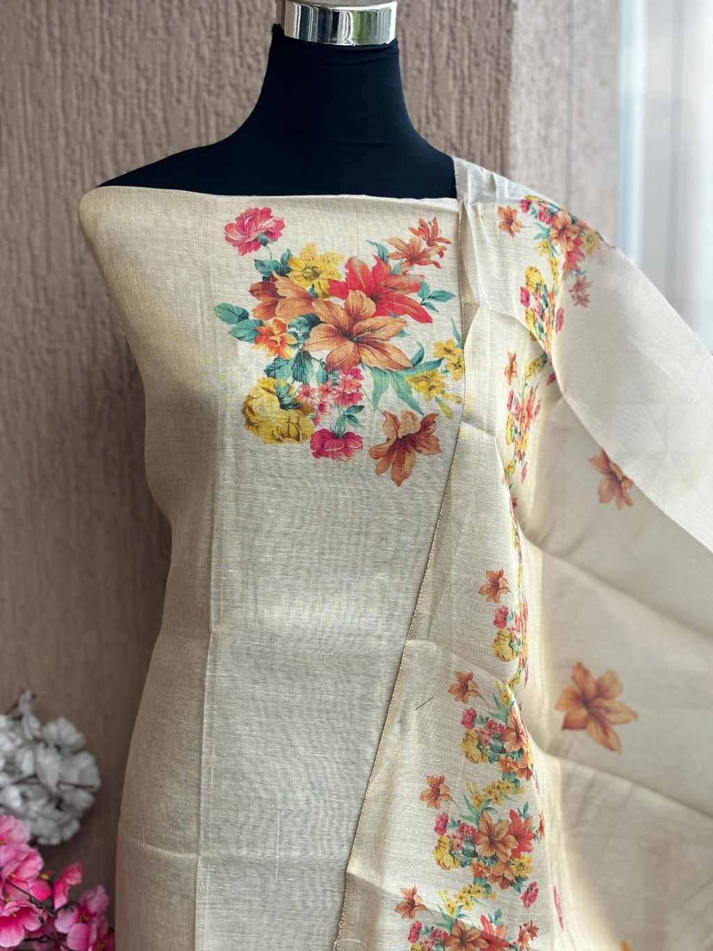 Tissue Silk 3-Piece Unstitched Dress Material Set | Weavers Collections
