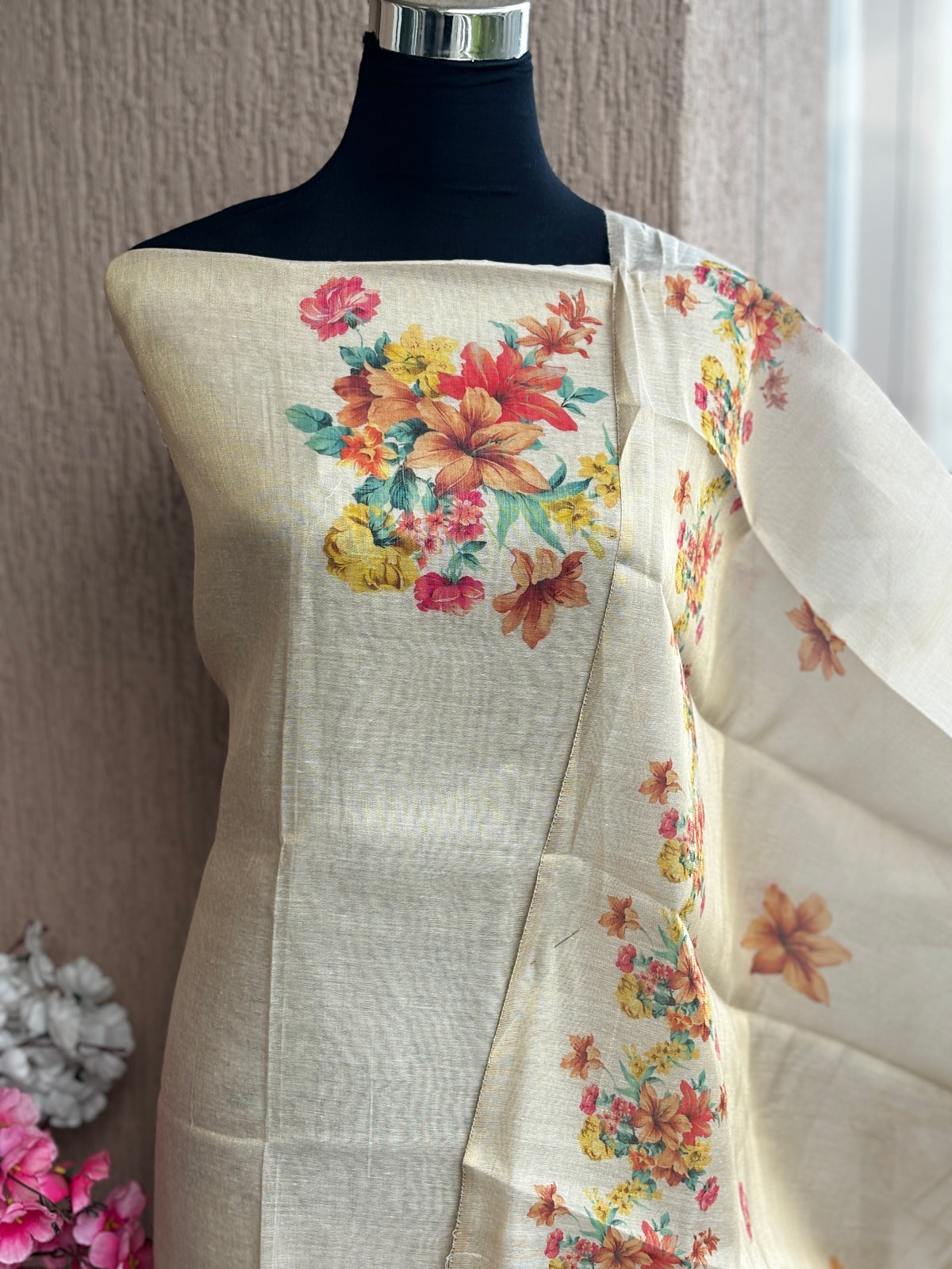 Tissue Silk 3-Piece Unstitched Dress Material Set | Weavers Collections