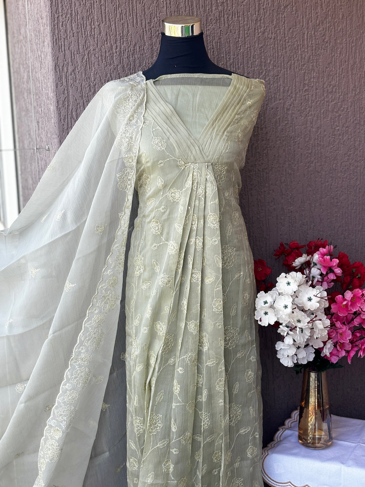 Crushed Shimmer Silk Embroidered 3-Piece Unstitched Suit Set