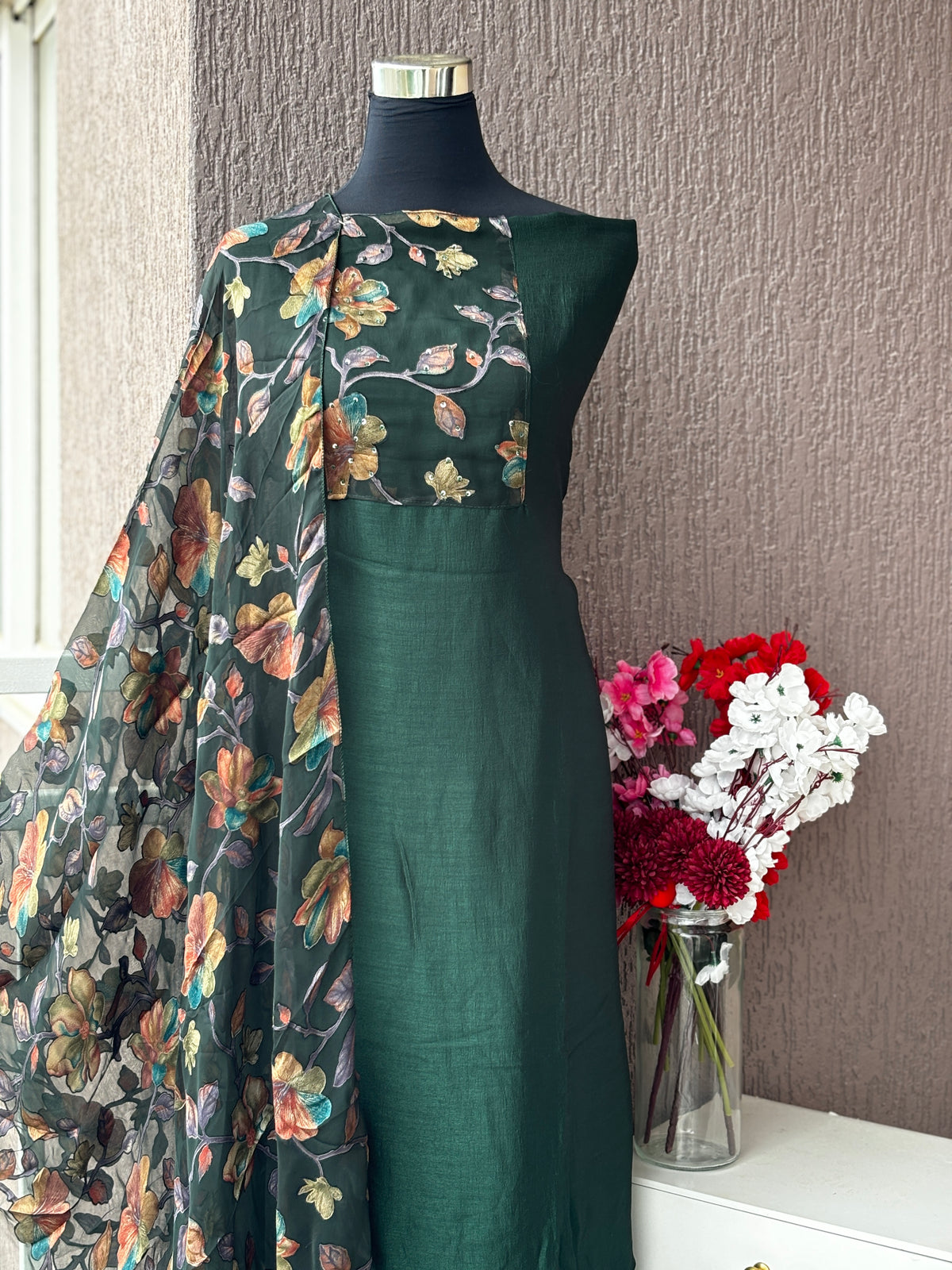Vichitra Silk 3-Piece Unstitched Dress Material Set | Weavers Collection