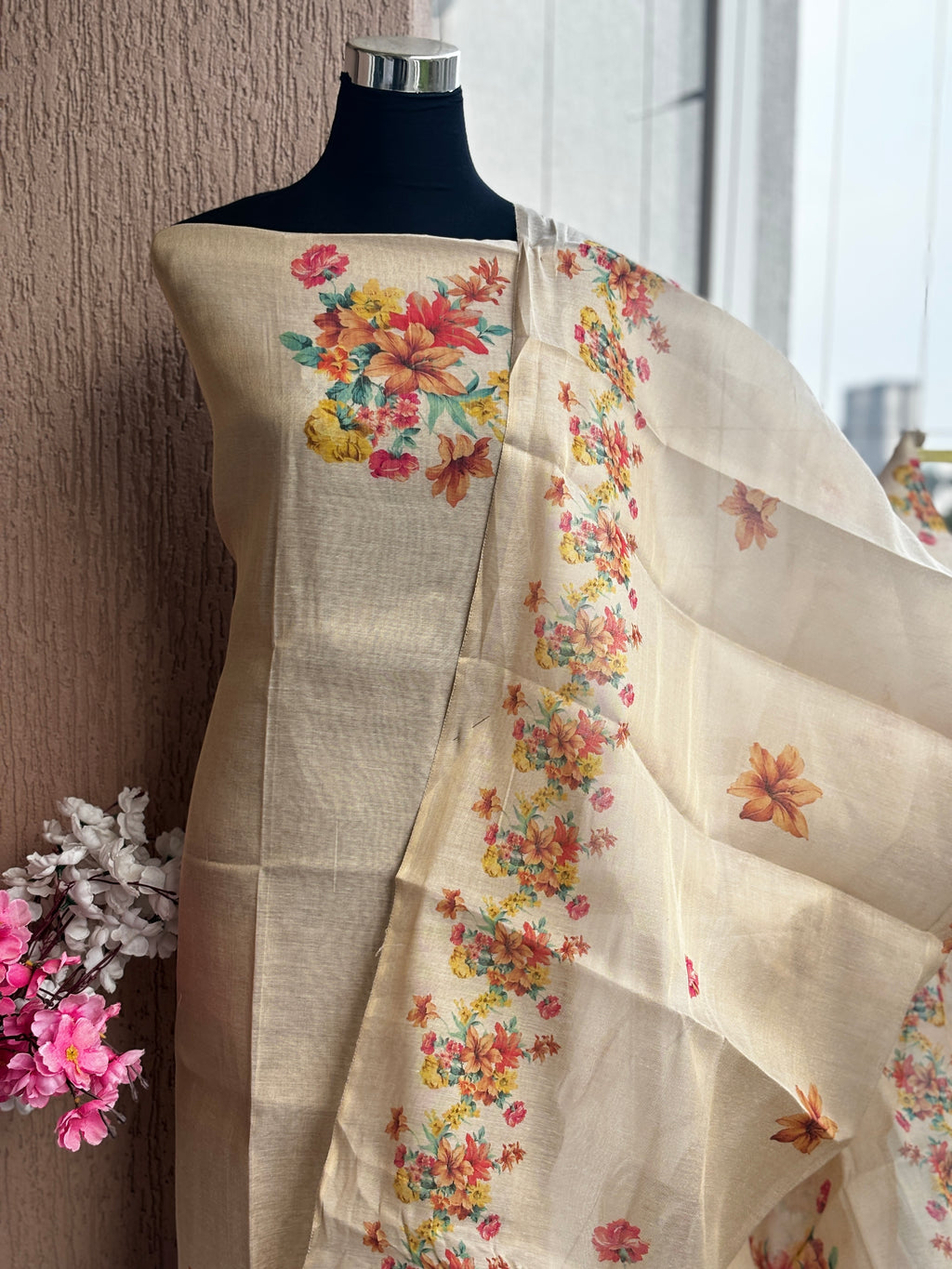 Tissue Silk 3-Piece Unstitched Dress Material Set | Weavers Collections