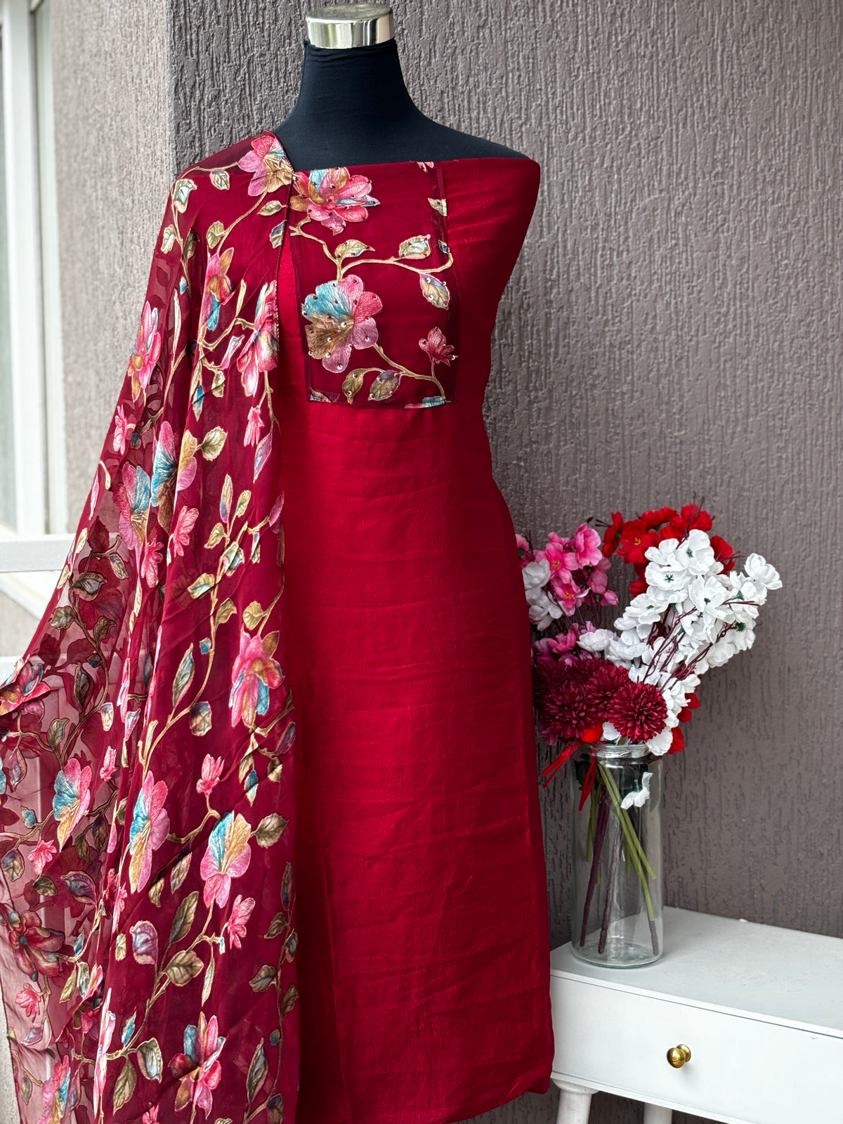 Vichitra Silk 3-Piece Unstitched Dress Material Set | Weavers Collection