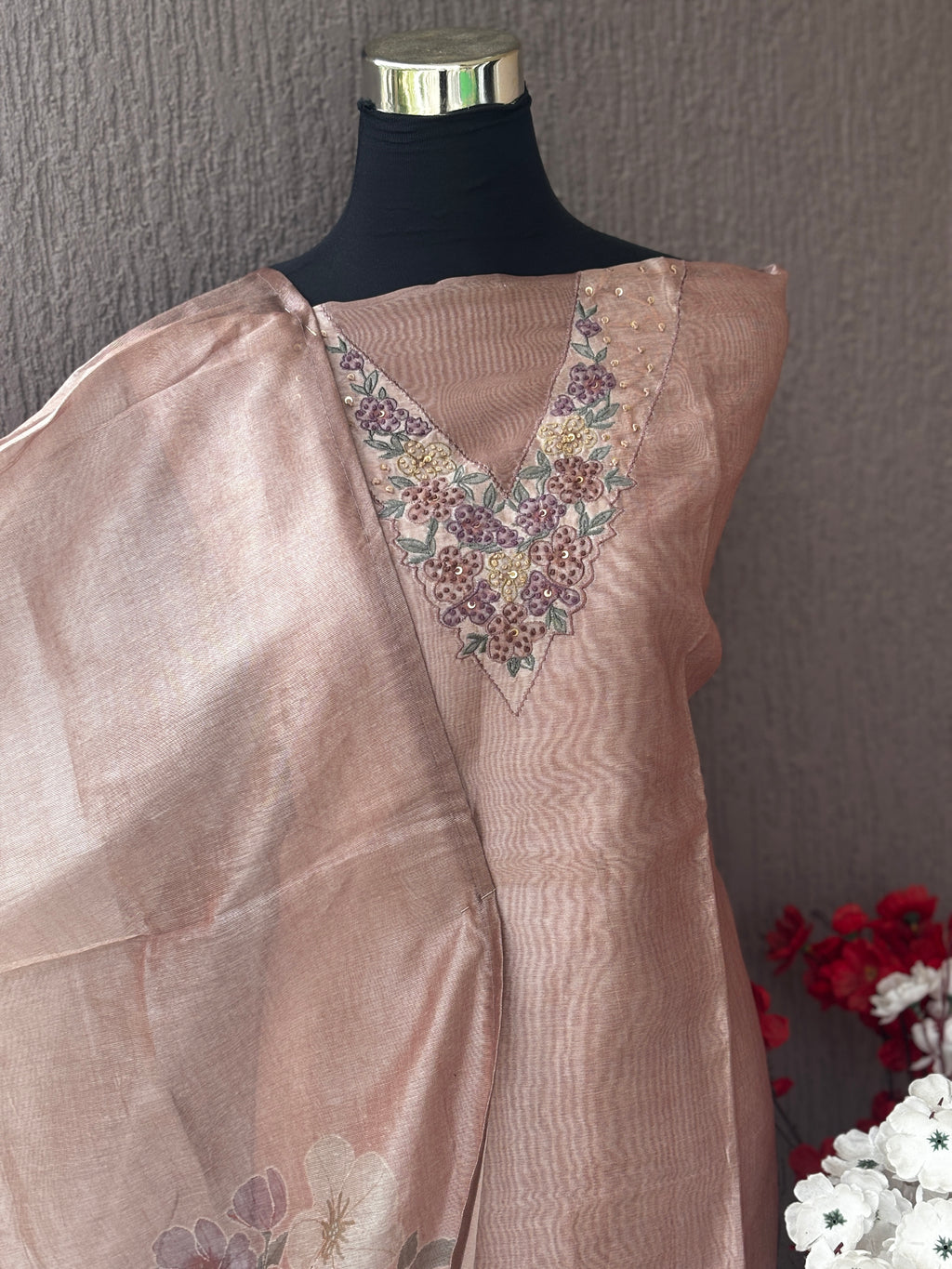 Tissue Silk 3-Piece Unstitched Dress Material Set | Weavers’ Collection