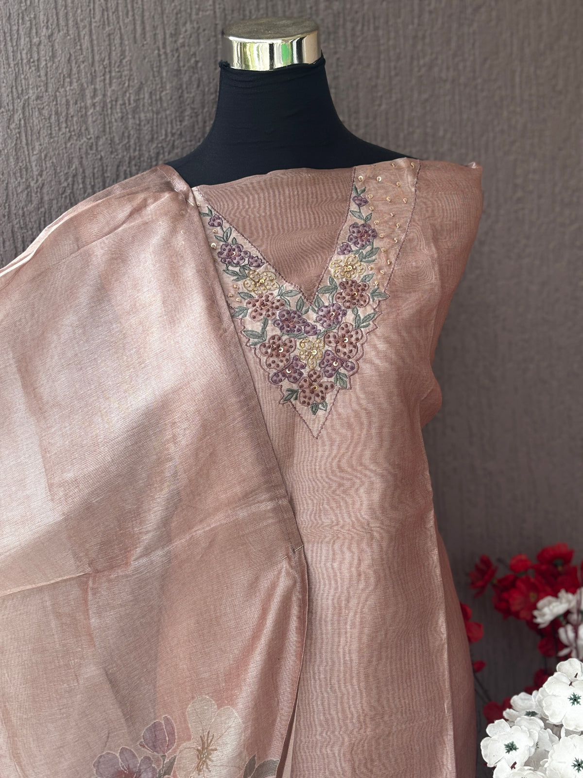 Tissue Silk 3-Piece Unstitched Dress Material Set | Weavers’ Collection