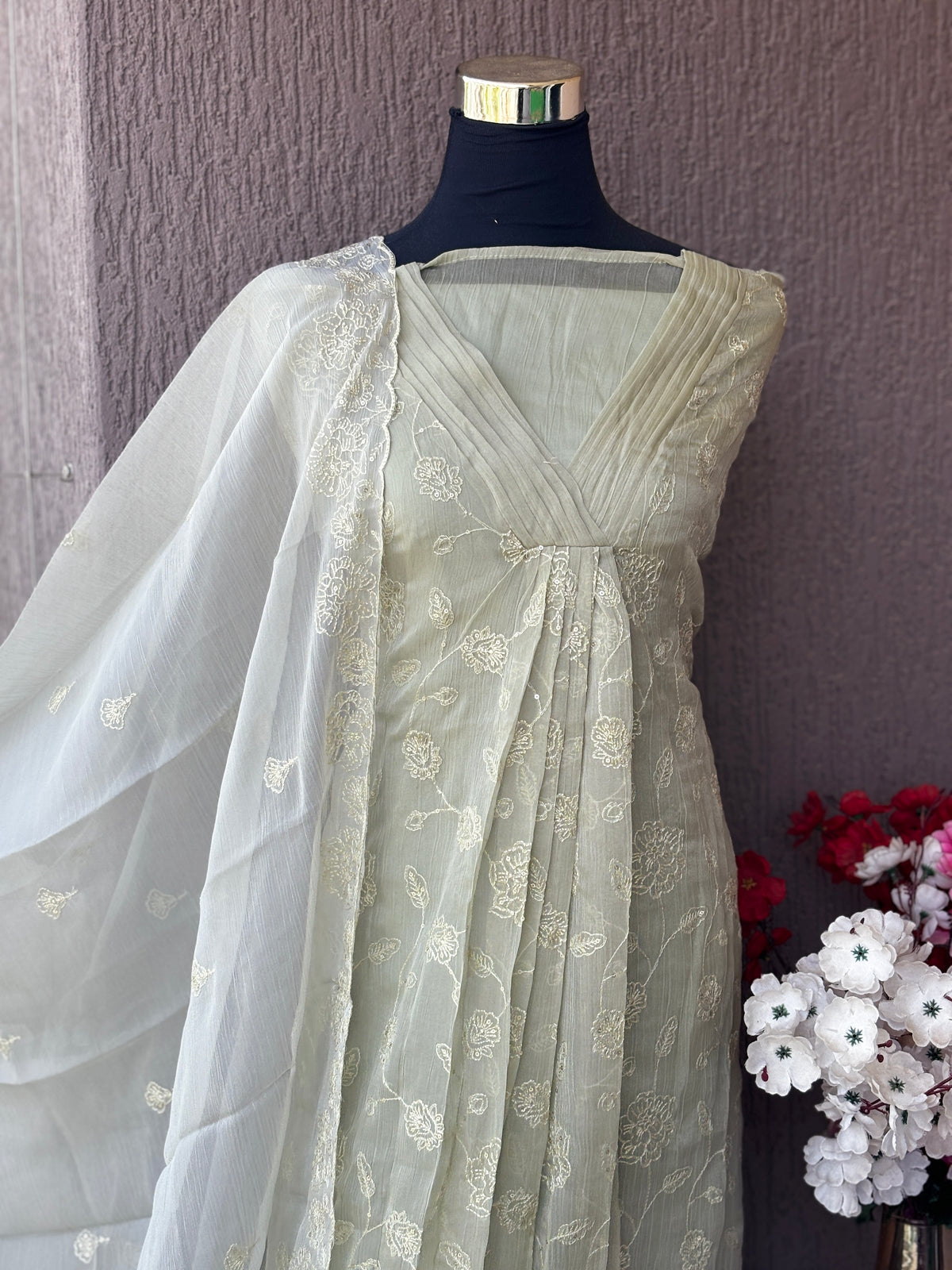 Crushed Shimmer Silk Embroidered 3-Piece Unstitched Suit Set
