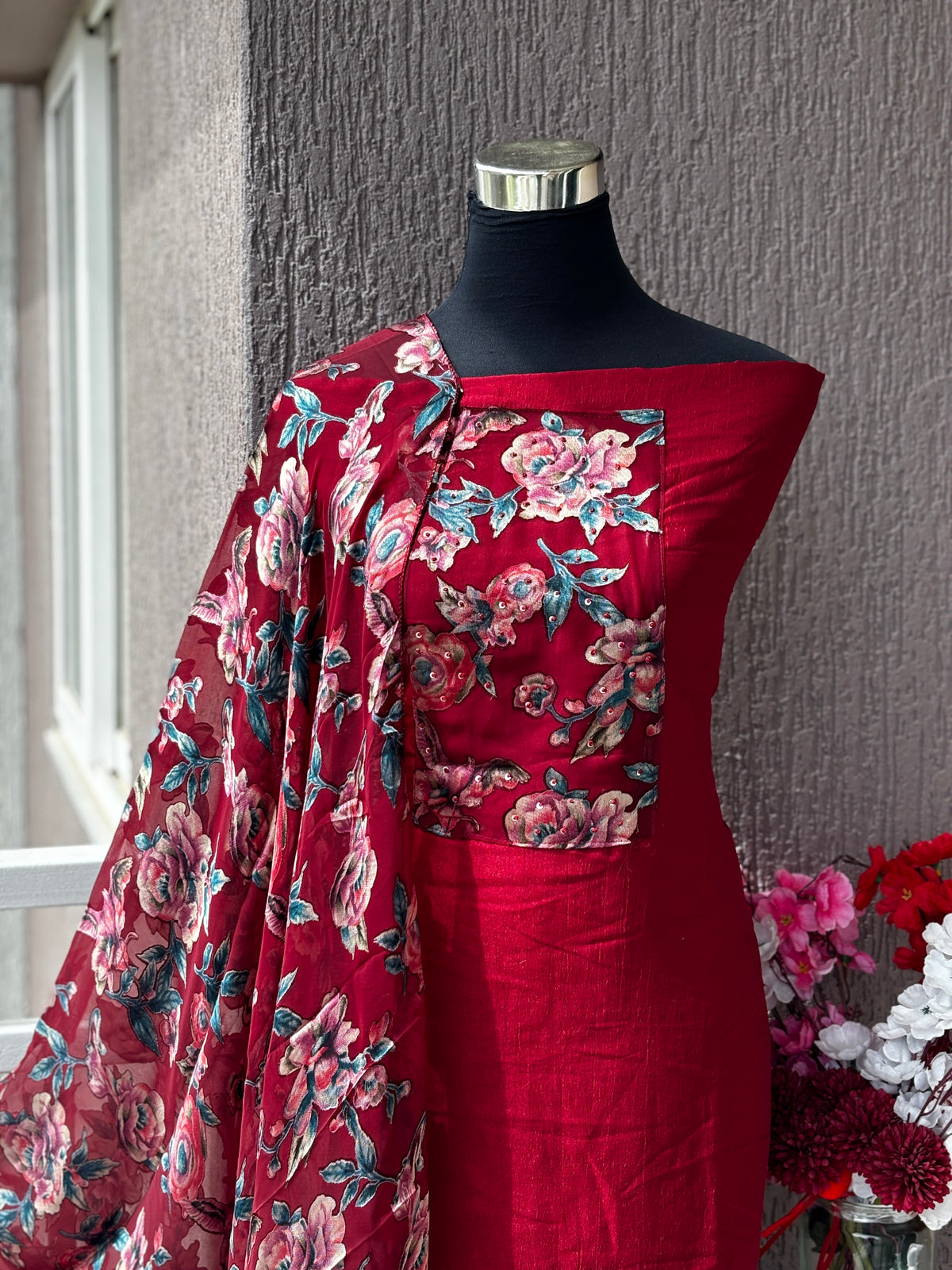 Vichitra Silk 3-Piece Unstitched Dress Material Set | Weavers Collection