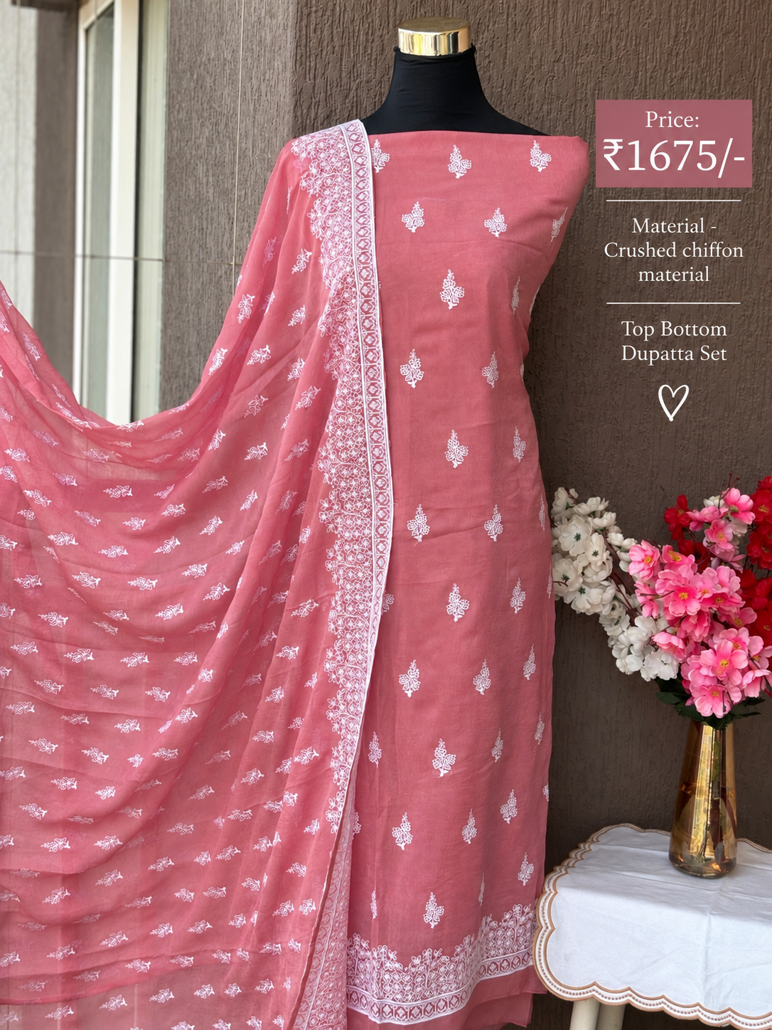 Premium Crushed Chiffon 3-Piece Unstitched Suit Set